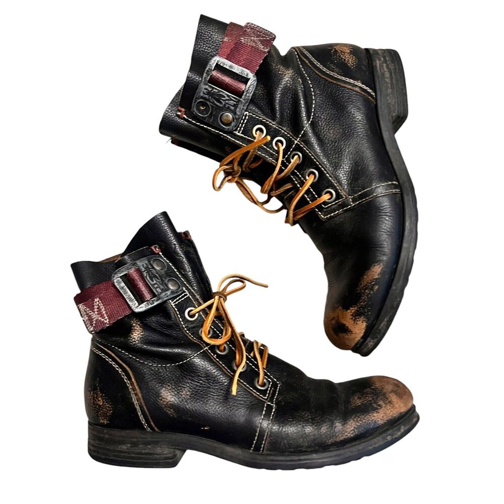 Fly London Stay Kraft Womens Leather Boots Black Red Size 40 EU Or Size 9-9.5 US